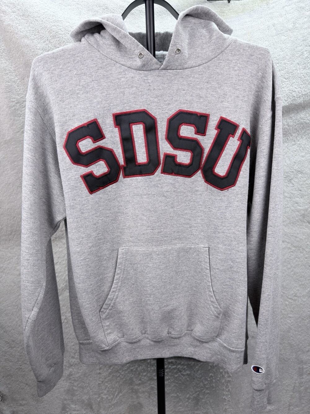 Vintage Champion SDSU San Diego State Aztecs Gray Hoodie Sweatshirt Mens M